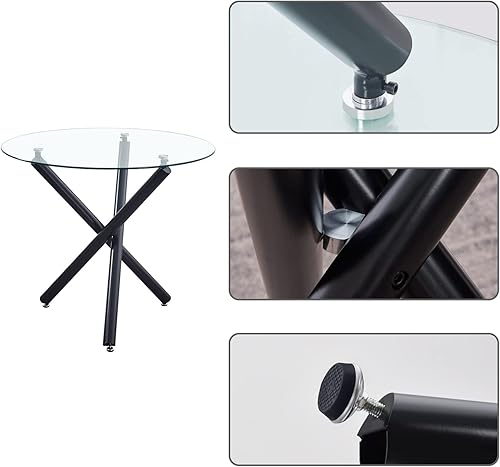 Miniatura 5 de paonne Juego de mesa de comedor redonda para 2 mesa de cocina redonda de vidrio y sillas para 2 mesa de comedor redonda de vidrio templado con