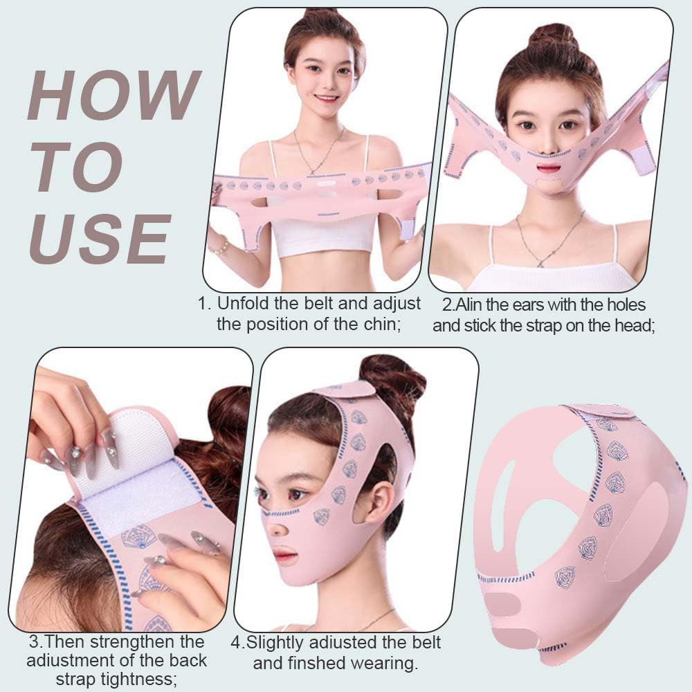 Reductor de Papada, Máscara Lifting Facial Reutilizable, Faja facial lifting, Cinturón Ajustable para Afinar el Rostro y Estilizar la Línea de la Mandíbula, Efecto V-Line y Reducción de Papada
