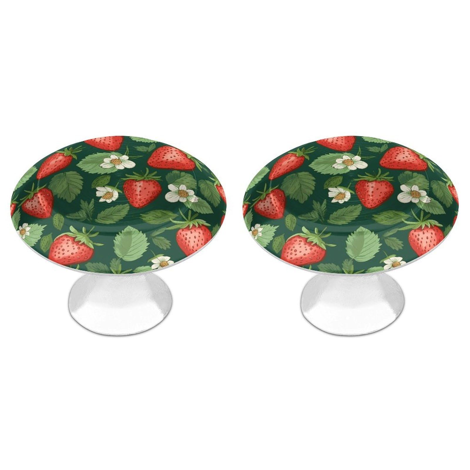 NTVOWPZO Cabinet Handles Round Drawer Pulls Fresh Strawberries and Leaves Dresser Knobs for Cabinets and Drawers Handle for Bathroom Cupboard Drawers Cabinet Pulls for Kitchen Door
