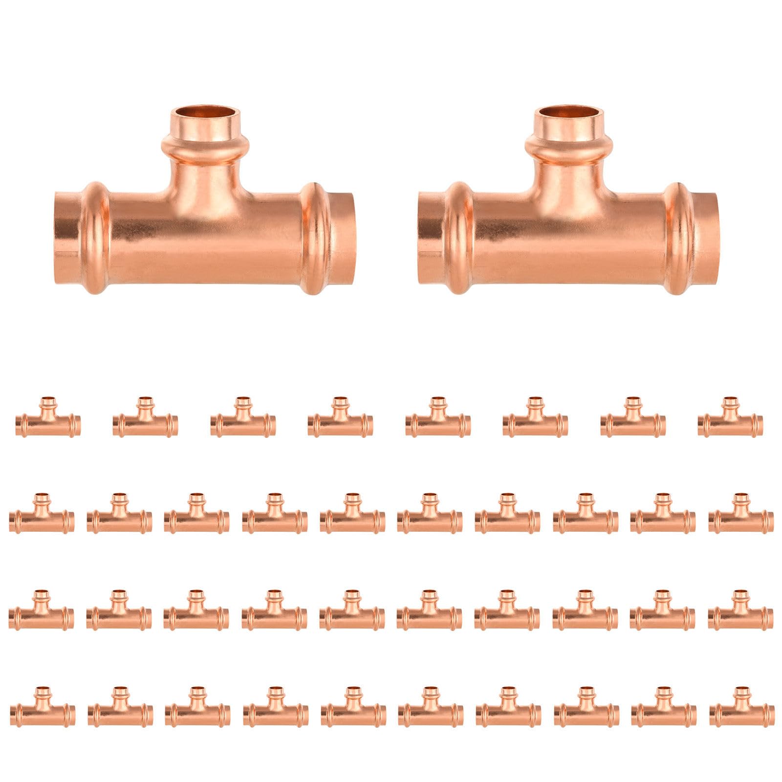 Paquete de 40 Conectores en T reductores de Cobre GUOFIS, 1" P x 1" P x 1/2", Conector en T Reductor de presión para plomería, Conector de Tres vías para derivación de tamaño de tubería.