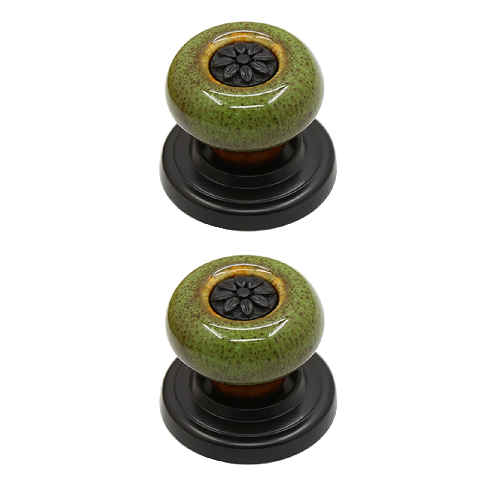 2 Pack Antique Cabinet Knobs Vintage Ceramic Drawer Pulls Furniture Door Knobs Round Single Hole Cupboard Knobs with Screws Wardrobe Handles for Dresser Cabinet,Decorative (B,Green)