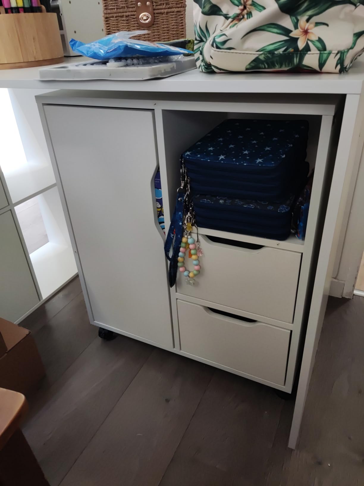 Caisson De Bureau Roulant SoBuy ASK01-PF - 60x40x75 Cm - 2 Tiroirs + 4 Compartiments - Support Imprimante Mobile - Rangement Organisé