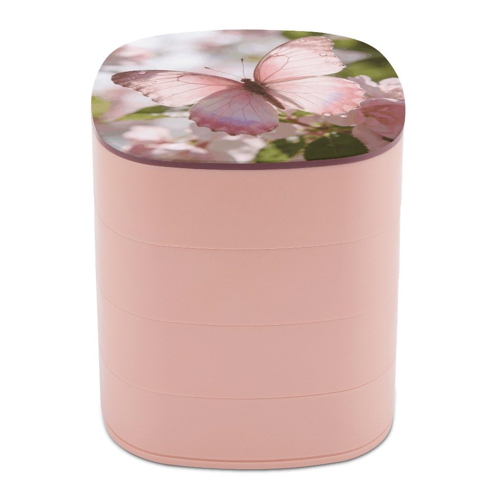 LZQPOEAS Butterfly-pink Jewelry Box Women Jewelry Organizer Travel Jewelry Case Cute Necklace Ring Storage Organizer 4-Layer Rotating Jewelry Tray Case with Mirror for Bracelets