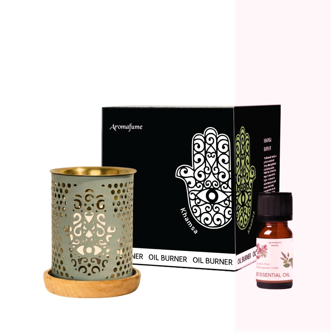 Khamsa Oil Burner | Oil Burner with Candle | Use for Essential Oils, Diffuser Oil | Aromatherapy Aroma Burner with 10ml Essential Oil