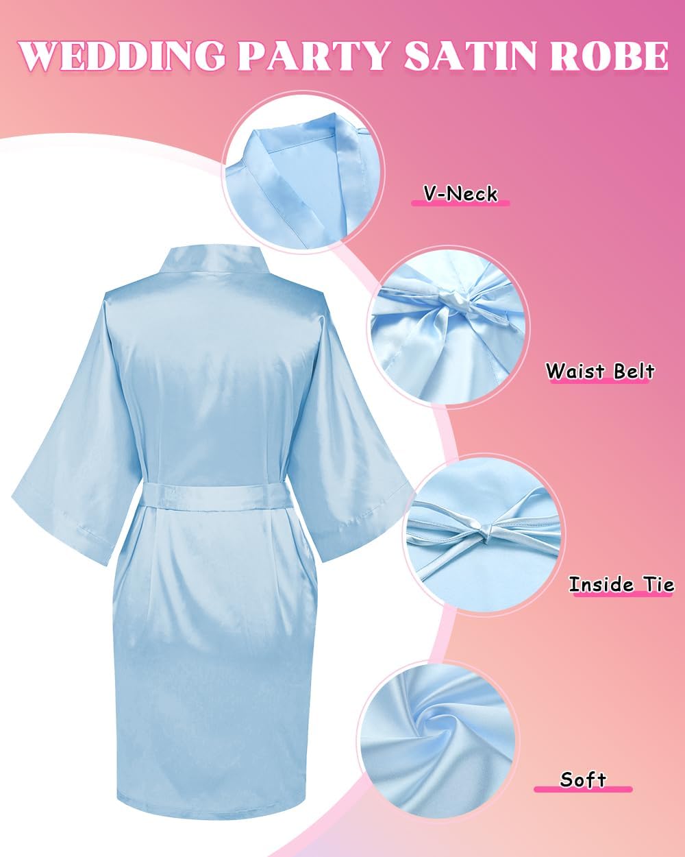 goodmansam 12 Pcs Silky Satin Kimono Robes Bride Bridesmaid Bathrobe for Women Short Sleepwear for Wedding Birthday Party - Image 2