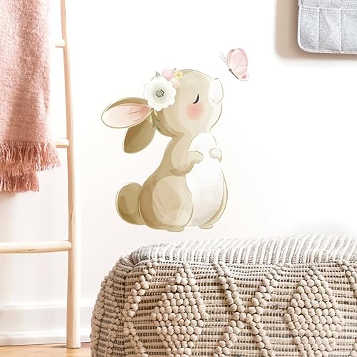 fanquare Lindas calcomanías de pared de conejo, beso de conejo, mariposa, calcomanías de pared para despegar y pegar, decoración de pared para
