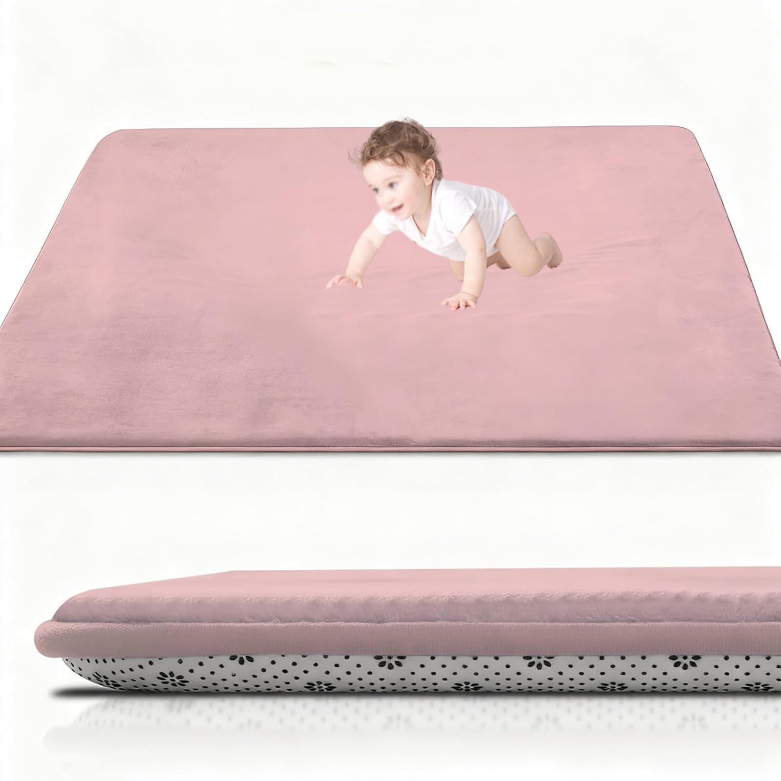 XUEGAIXIA Coral Velvet Baby Play Mat, 2CM Thick Baby Crawling Mat 200 x 380 cm Red Nursery Rug for Crawling & Playing for Bedroom, Kids Room, Playmat Non-slip Nursery Babies Mats for Floor Play