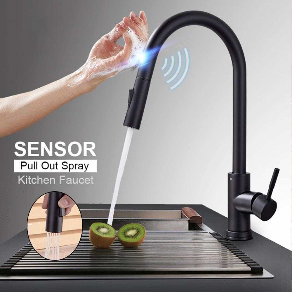 Grifo de Cocina Extraíble con Sensor Táctil, Acero Inoxidable, 3 Modos de Rociado, Giratorio 360°, Monomando, Moderno