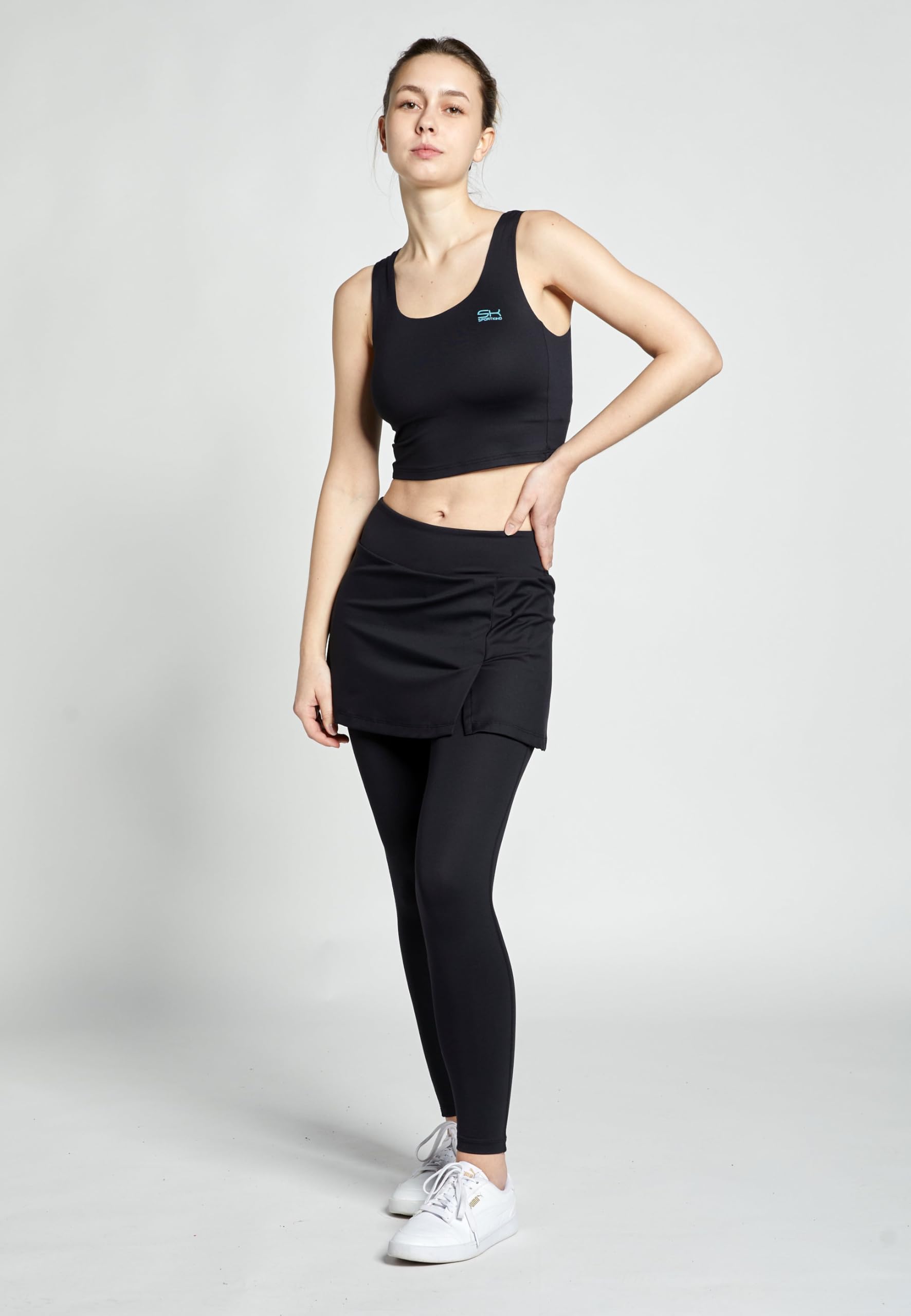 Sportkind Ragazze & Donna 2 in 1 Gonna Tennis con Tasche & Leggings Lunghi, Gonna Pantaloni Yoga con Gonna, Sport Skapri