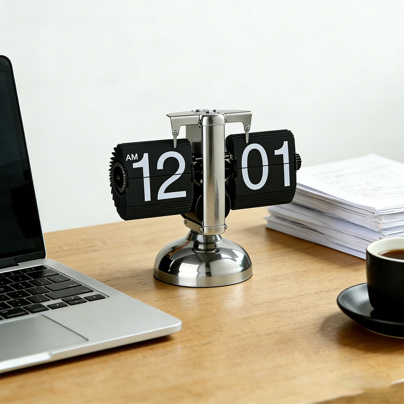 Flip Uhr Retro, Flip Schreibtischuhr, Schreibtischuhr Vintage Design, Automatisches Drehen Retro Digital Flip Down Uhr, Automatische Tischuhr für Zuhause Büro, Wohnzimmer (Schwarz)