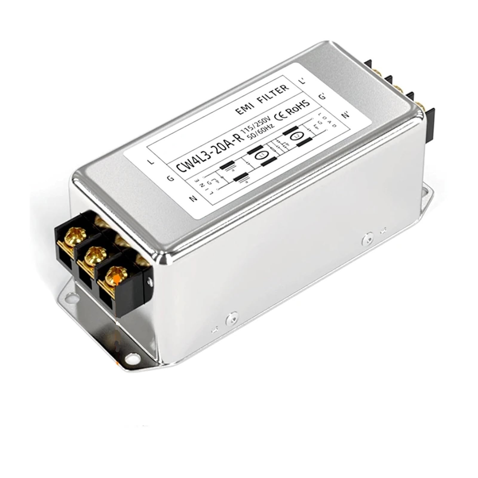 MBPAIHOP Single-phase power filter Three-stage EMI filter 220V terminal block CW4L3-3A/6A/10A/20A/30A-R Anti-interference CW4L3-10A-R(CW4L3-30A-R)