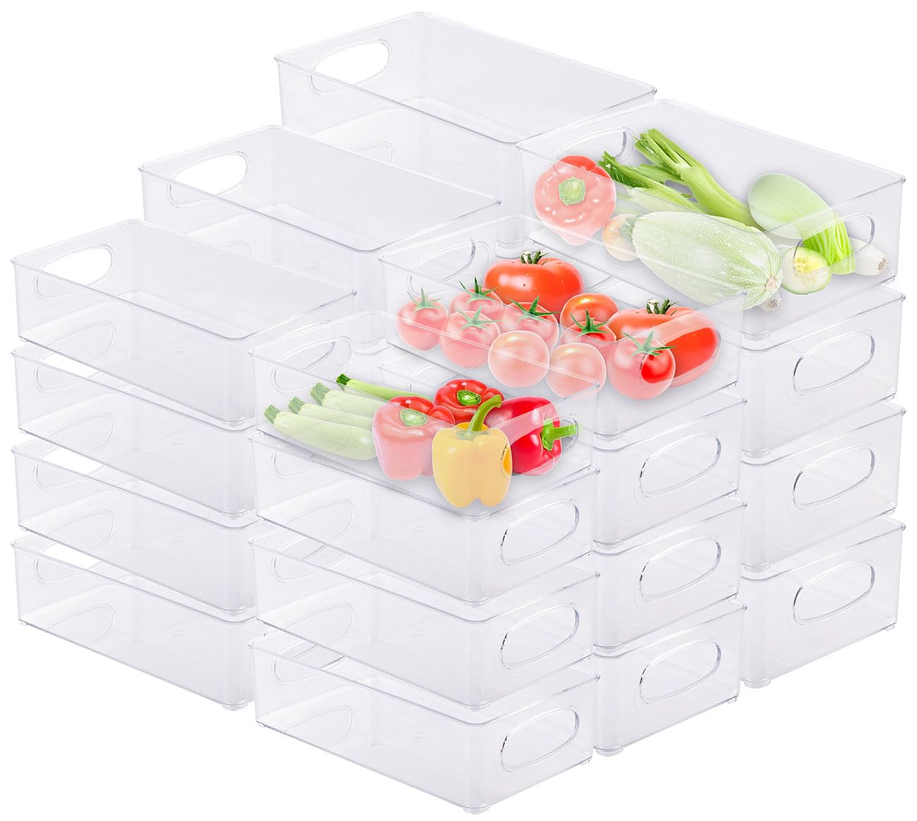 Rosenstein & Söhne Fridge Organizer: 24er-Set Kühlschrank-Organizer, stapelbar, in 3 Größen, BPA-frei (Kühlschrank Aufbewahrung stapelbar, Aufbewahrungsboxen Set)