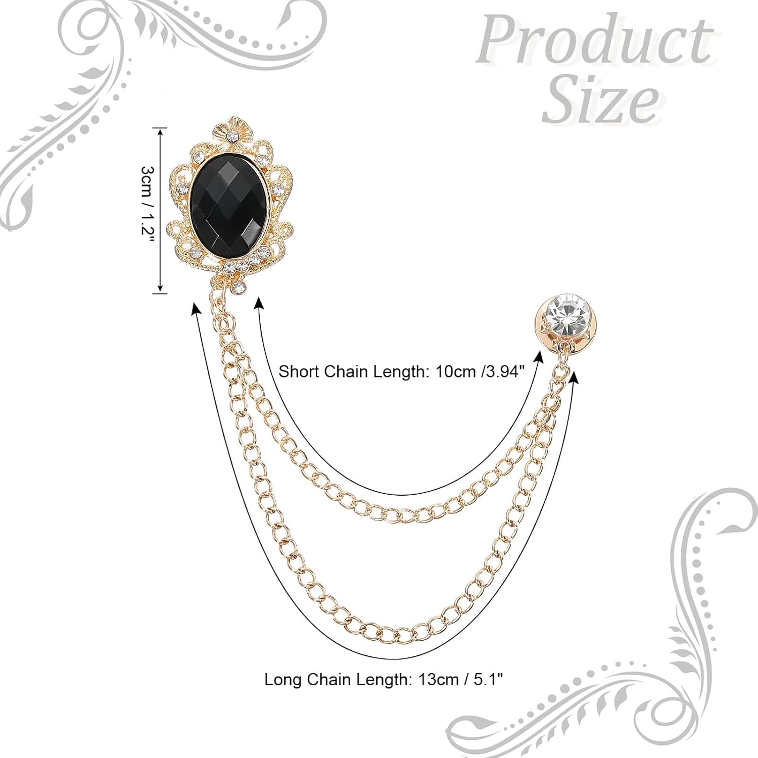 PATIKIL Gem Hanging Chain Brooch Pins, Rhinestone Men's Gem Brooch Suit Pins Lapel Pins for Women Men - Image 2