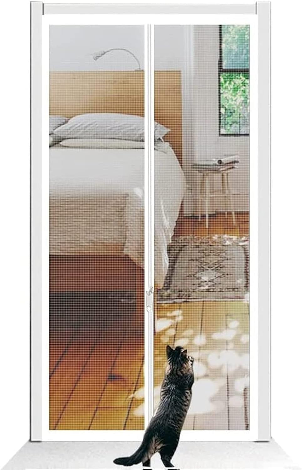 Magnetische Katzenklappe Tür mit Fliegengitter, Weiß, ohne Bohren, 2 Stück, mehrere Größen (90 x 210 cm), ideal für Haustiere und Insektenschutz
