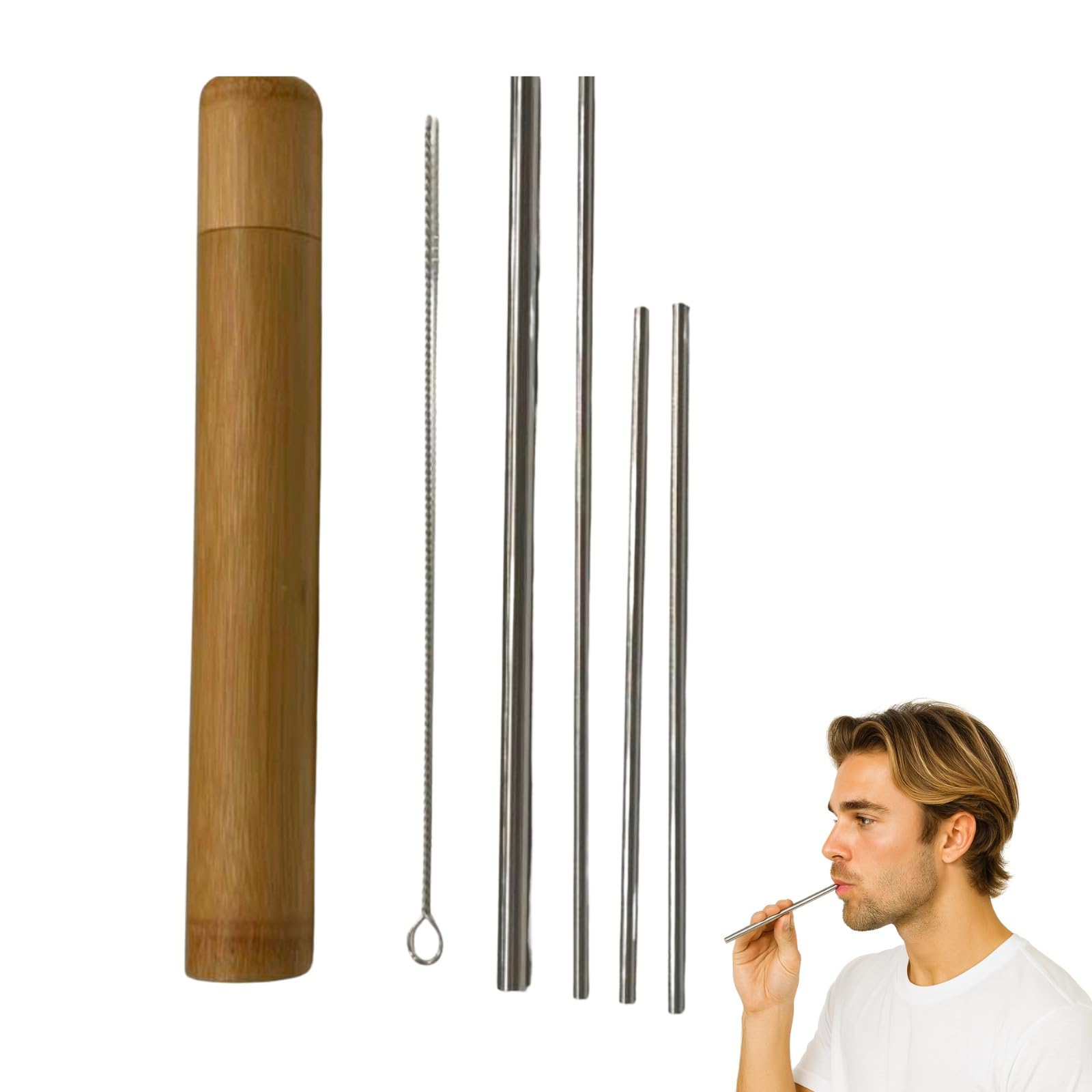 Singing Straws for Vocal Training Kit, Vocal Straw Set - 4 Voice Straws (2×5″×3mm, 1×7″×3mm, 1×7″×6mm) with Cleaning Brush & Bamboo Carry Tube - Portable Vocal Trainer for Singing