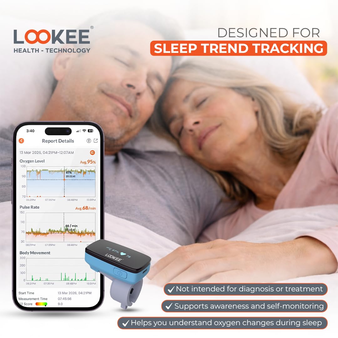 LOOKEE O2Ring - Rilevatore di Ossigeno con App per PC, per monitoraggio Fitness e monitoraggio del Sonno