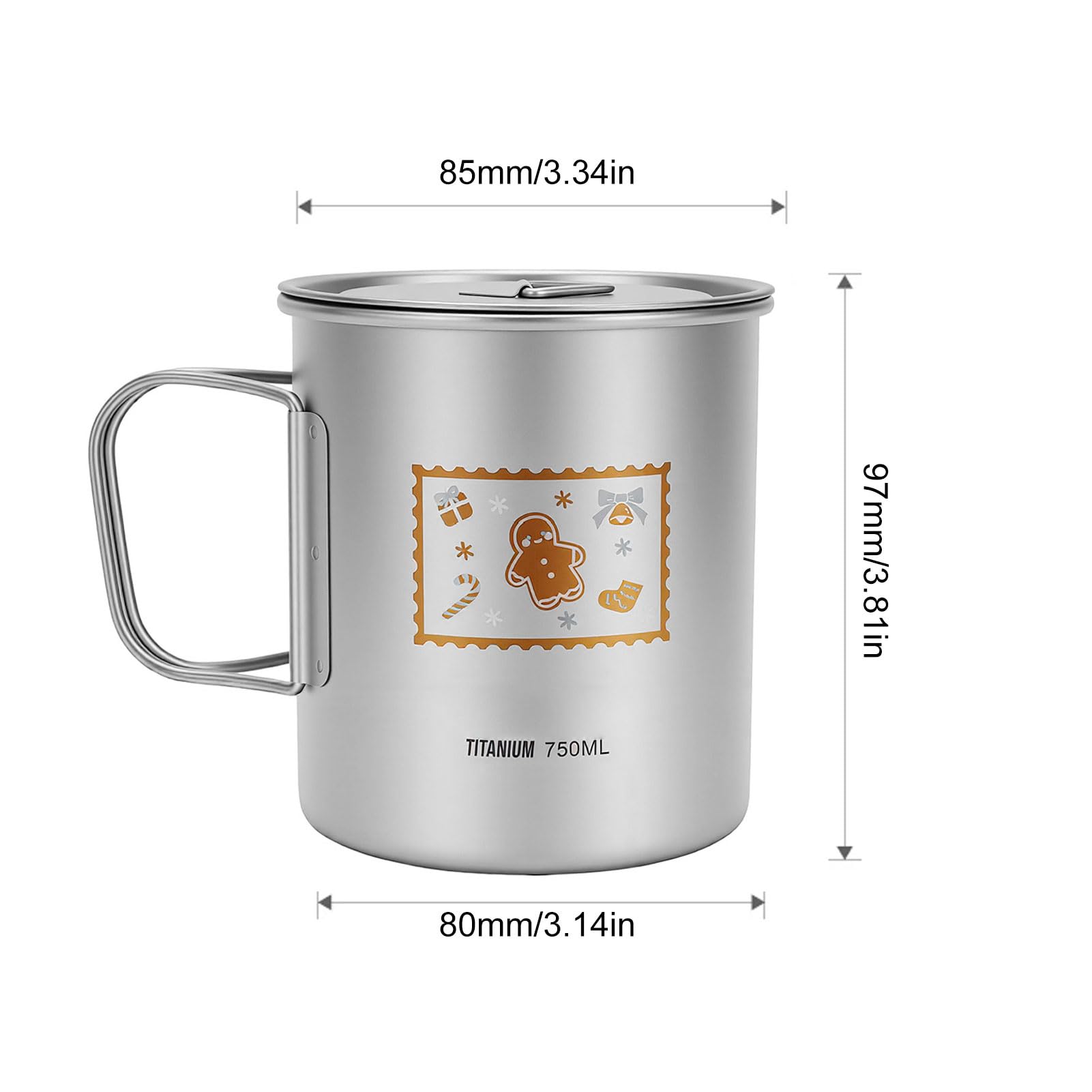 Lixada 750ml Trinkbecher mit Deckel und Klappbarem Griff, Weihnachtliches Lebkuchenmann Motiv, Tragbarer Becher für Kaffee, Tee, Saft, Outdoor Aktivitäten wie Klettern und Camping (750 ml)