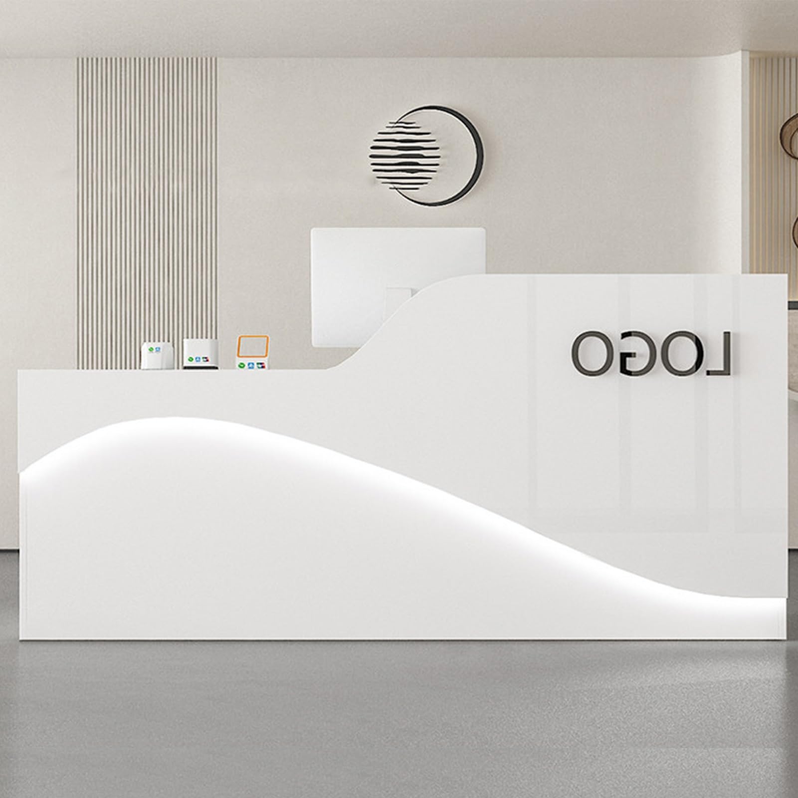 Bancone Reception, Tavolo Da Bancone Con Cassetti Portaoggetti E Ripiani Aperti(White on the left,160cm)