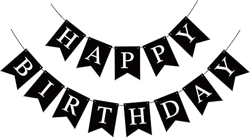 Cartel de feliz cumpleaños negro con texto en inglés Happy Birthday para niños, niñas, mujeres, cumpleaños, decoración de fiesta de té, banderines,