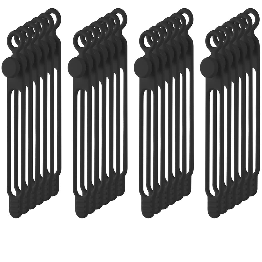 Lklncxc One Color Cable Ties 40Pcs Silicone Reusable Holder Strap Adjustable Cable Organize Black