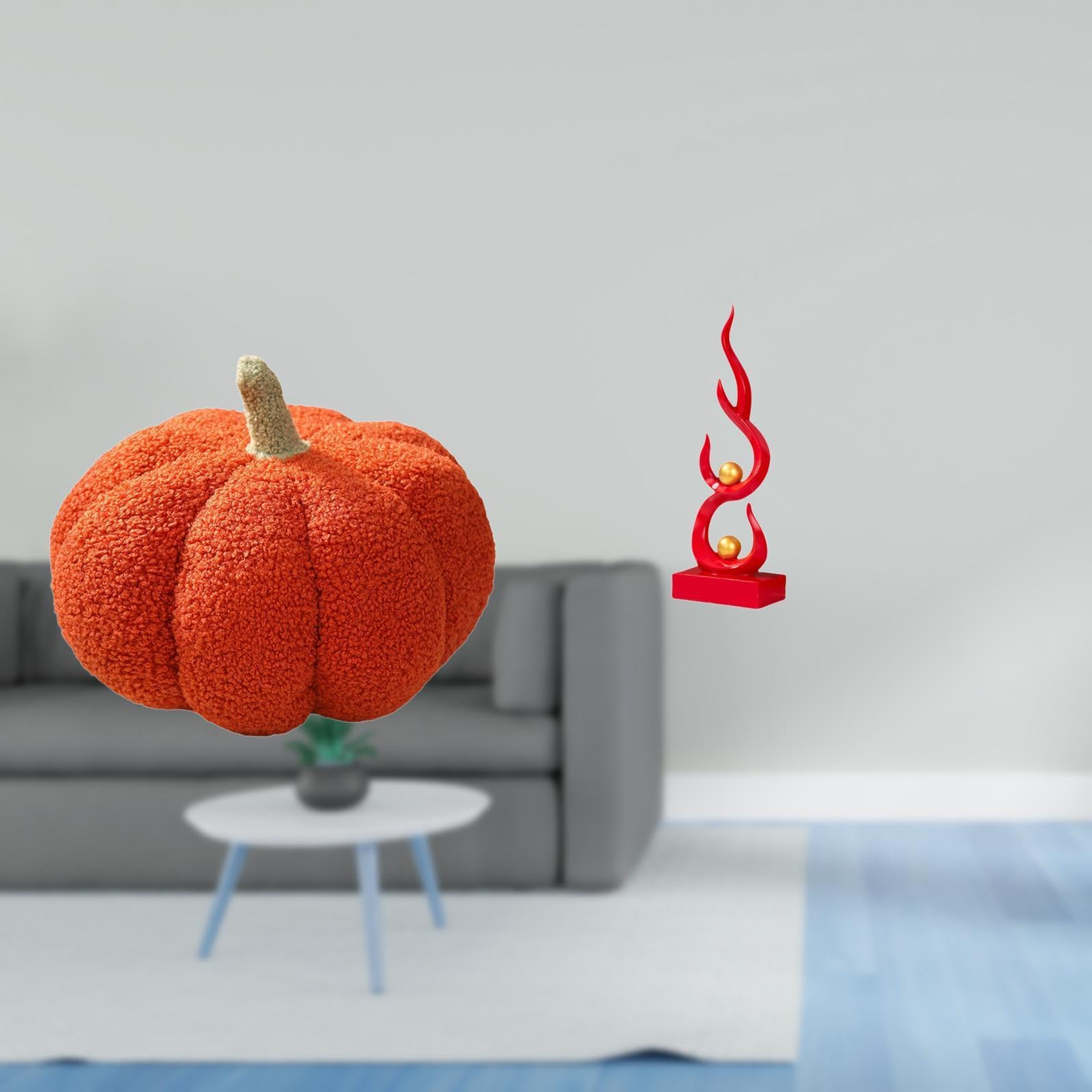 SECRET DESIRE Halloween Pumpkin Pillows Abstract Fire Statue Resin Flame Figurine Stuffed Pillow Decoration Plush Decorative Sofa Cushion Modern Sculpture Craft for Bed Bedroom Room Decor Patio Office-image-38