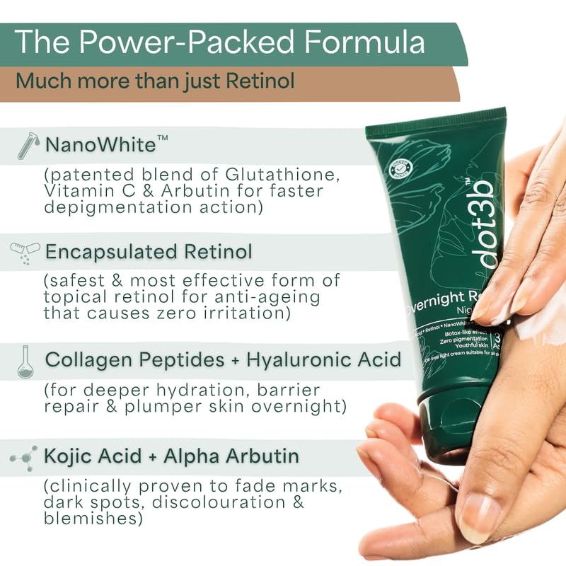 Image of Overnight Repair Night Cream | 0.1% Retinol | Repairs Wrinkles & Fine Lines | Fades Marks & Dark Spots | Safest Form Of Retinol, NanoWhite, Kojic Acid, Collagen Peptides | All Skin Types | Formulated With Dermatologists | 50g