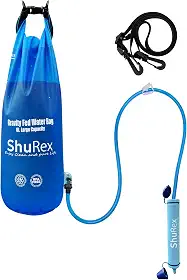 Sistema de Filtragem de Água Alimentado Por Gravidade com Alça Ajustável para Árvores, Bolsa de Gravidade Grande de 1,5 Galão com Canudo de Filtro, Purificador de Água de Sobrevivência para Via