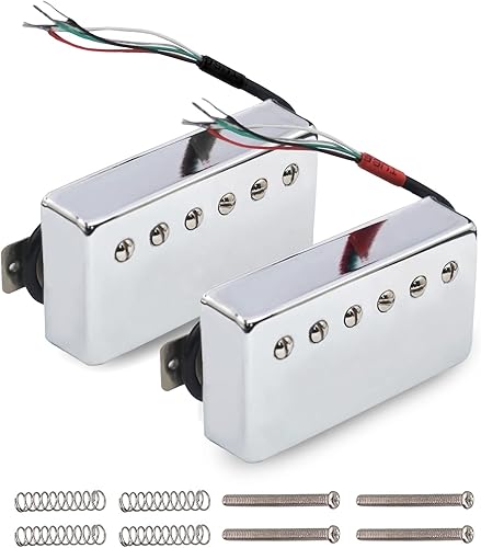 MAXCHEER Alnico 5 Humbucker - Pastilla de guitarra de 4 bobinas 7.5k16.6k bobina dividida Alnico V Pickup para guitarra LP cromo