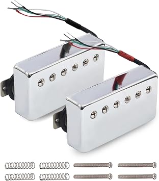 MAXCHEER Alnico 5 Humbucker Guitar Pickup 4 Coil Cable 7.5k/16.6k Coil Splitting Alnico V Pickup for LP Guitar Chrome