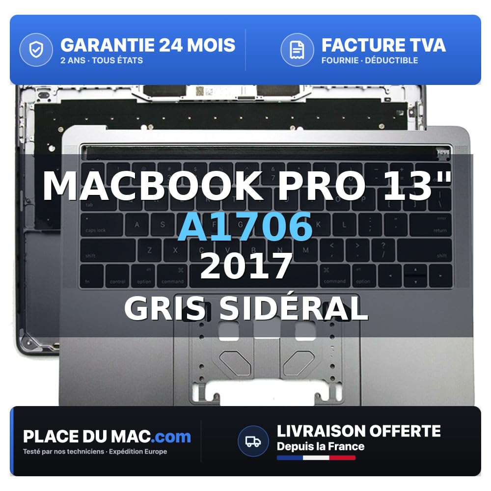 reboot Cover superiore con tastiera americana QWERTY (Stati Uniti) (grigio laterale) per MacBook Pro 13 Touch Bar (A1706) 2017, compatibile con Apple Grade A