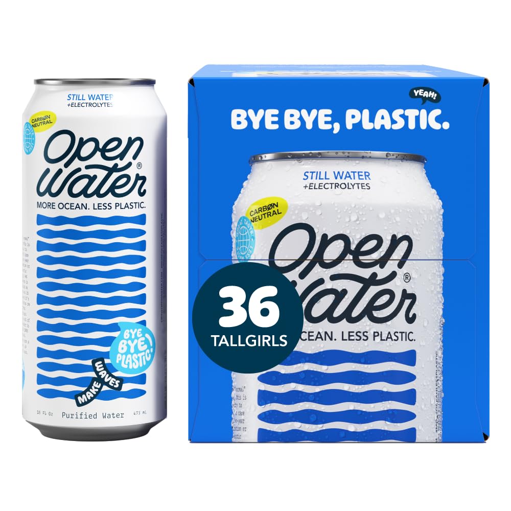 Open Water Still 16oz Tallgirl (3 cases, 36 cans) - Sustainable Aluminum Canned Still Water With Electrolytes - 7.0 pH Balanced BPA-Free