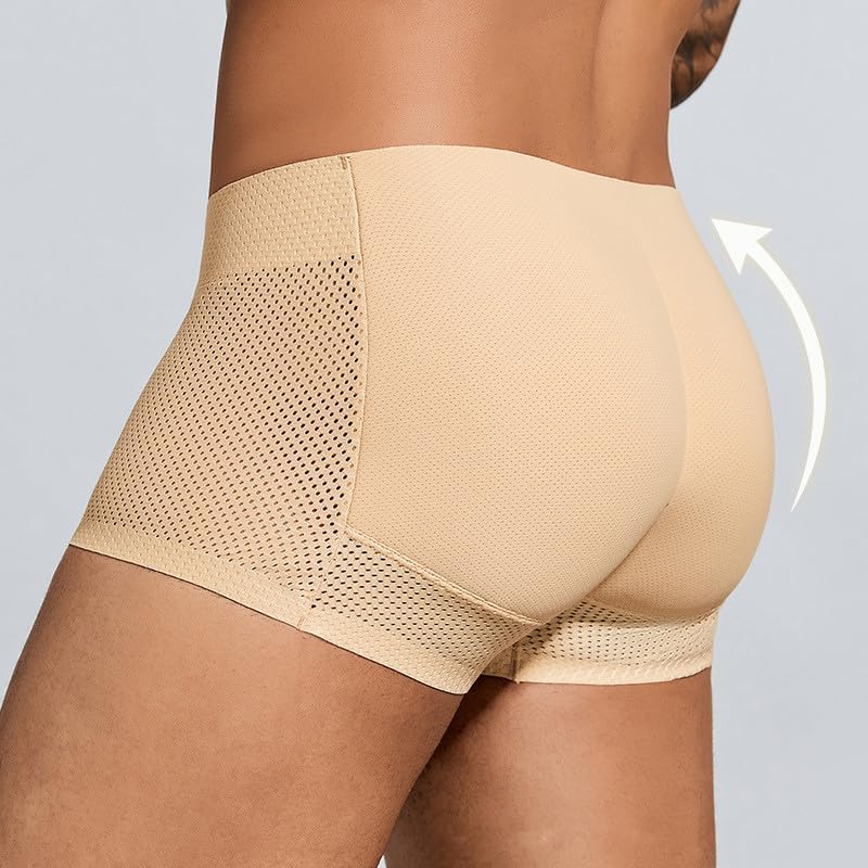 Sexy Mens Butt Padded Underwear Mens Mesh Shapewear Boxer Briefs One Piece Hip Non-Detachable Butt Enhancing Pads2