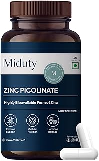 Miduty Zinc Picolinate 50 mg - High-Absorption Chelated Zinc Supplement - Immune Support, Skin &amp; Hair Health - Supports ov...