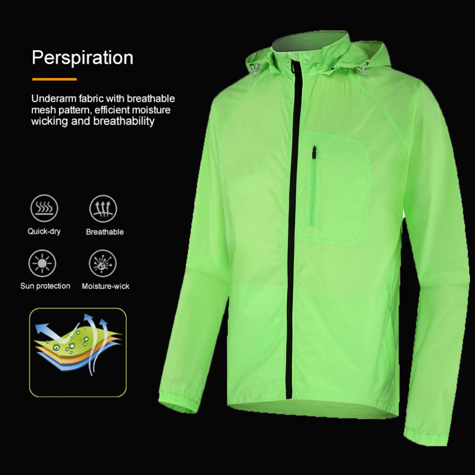 Giacca Ciclimo Uomo Impermeabile Antivento Leggero da Moto Trekking Running Catarifrangente per Ciclismo,Green-XXL
