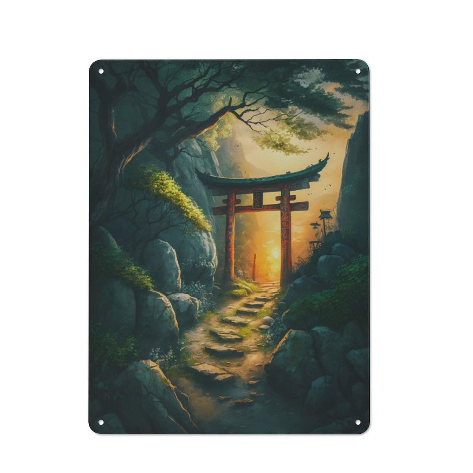 Junmoney Sinset In Torii Gate Rustic Tin Sign 40X30cm Featuring For Garage Or Workshop, For Updating Garage And Workshop After Moving