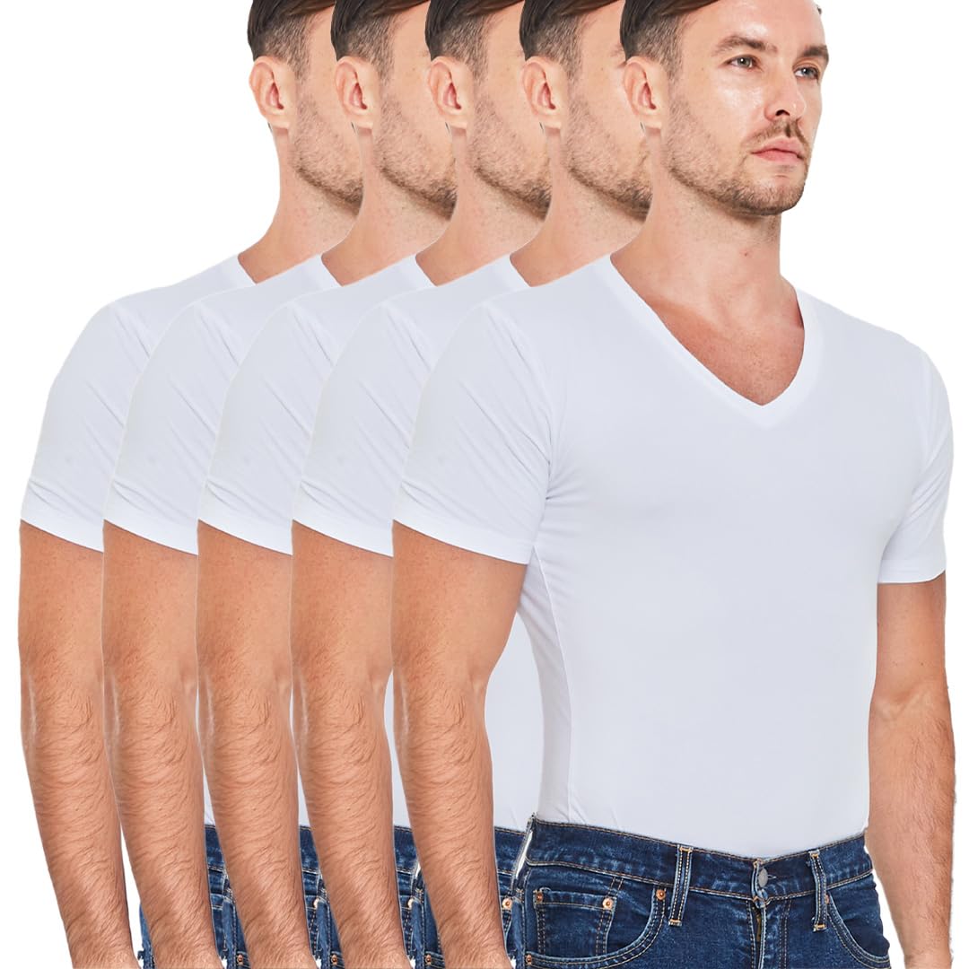 All Citizens Sweat-Wicking High V Neck Undershirts for Men - Premium Mens Undershirts Soft Breathable Stays Tucked