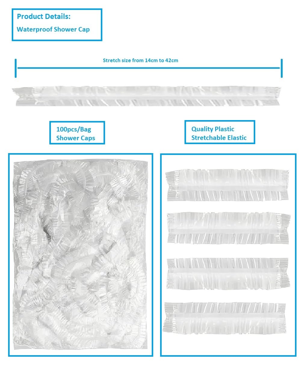 Disposable Shower Caps, 100pcs, Multiple uses, Transparent - Image 4