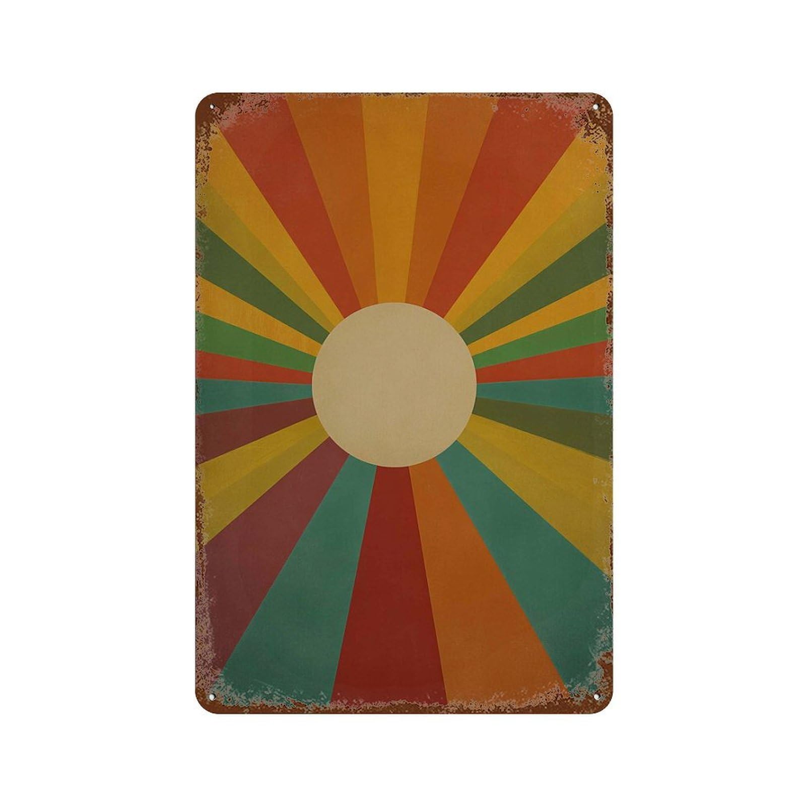 xiaoxiaoshen Retro Sunburst Mid Century Modern Colorful Geometric Abstract Sun Boho Wall Decor Art Metal Tin Poster Modern Home Decor Art Home Bar Shop Decorations Vintage Sign 30x20cm