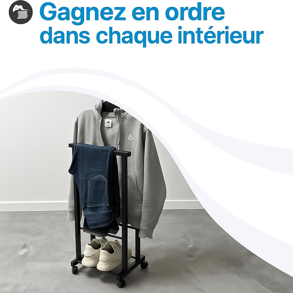 Tomaino Valet De Chambre Bois, Portant Vetement Solide à Roulettes, Valet De Nuit, Chevalet Vetements Pour Chambre - Ambrogio