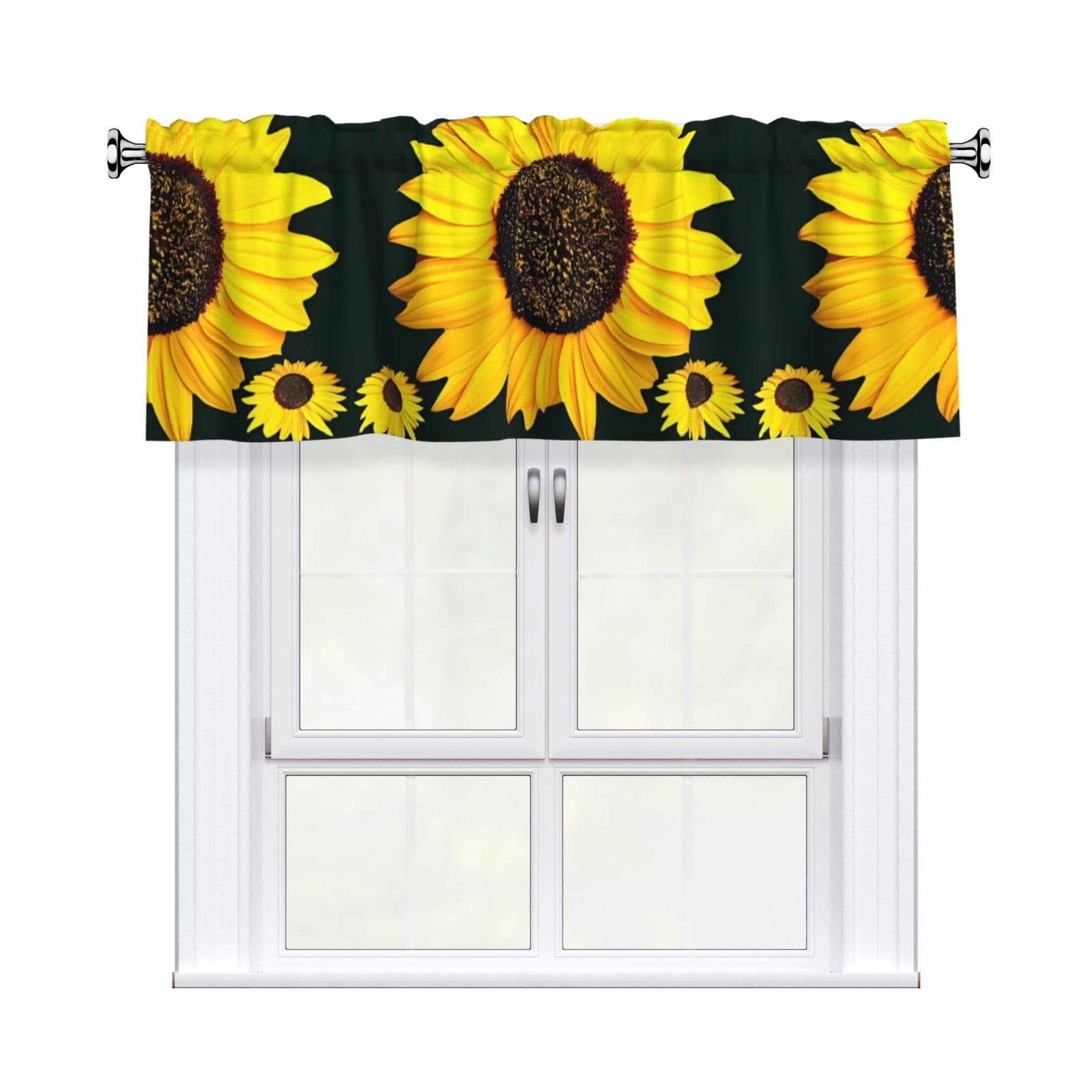 WHJSHOP Bloom Sunflower Prints Curtain Valance 54x18in - Peach Skin Kitchen Window Layer, Filtered Light & Quick-Install Rod Pocket Cover