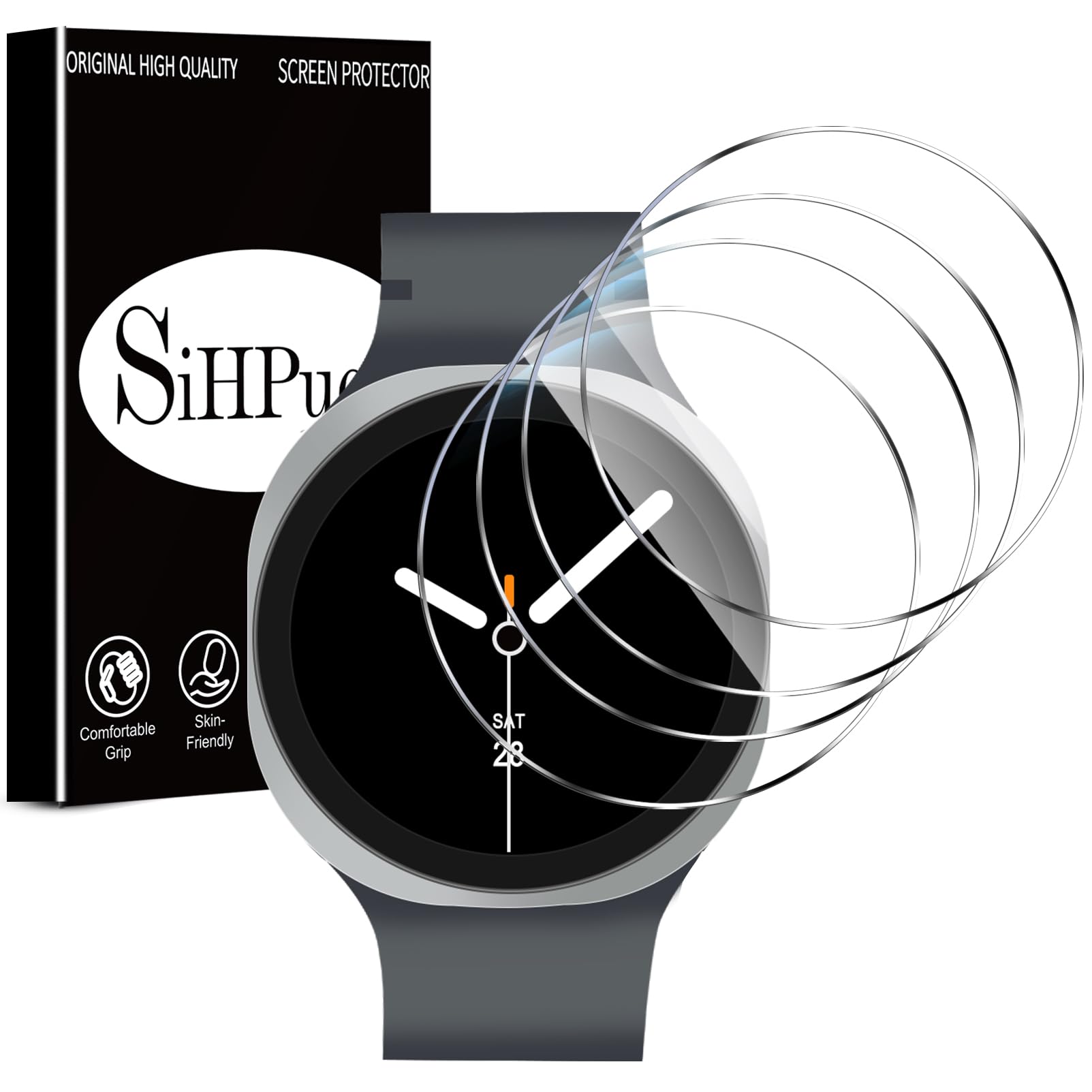 SiHPuoy 4 Pack for Samsung Galaxy Watch 8 Screen Protector 44mm (Bluetooth & LTE) Tempered Glass, HD Ultra-thin,Anti Scratch, Bubble Free, Case Friendly, Accessories Film for Galaxy Watch 8 44mm