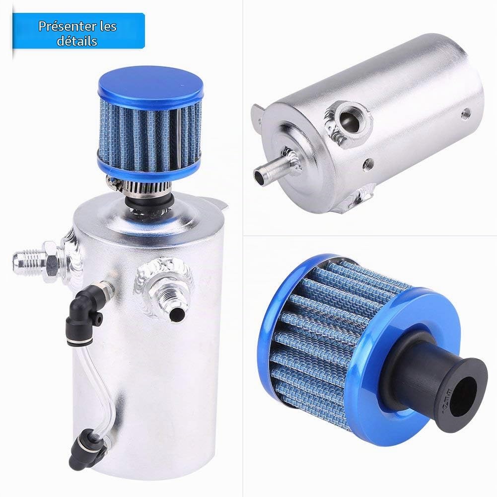 Qiilu Réservoir de Capture d'Huile 0.5L - Kit de Récupérateur en Aluminium Breather pour Voiture - Oil Catch Tank (Argent SI-A0409)