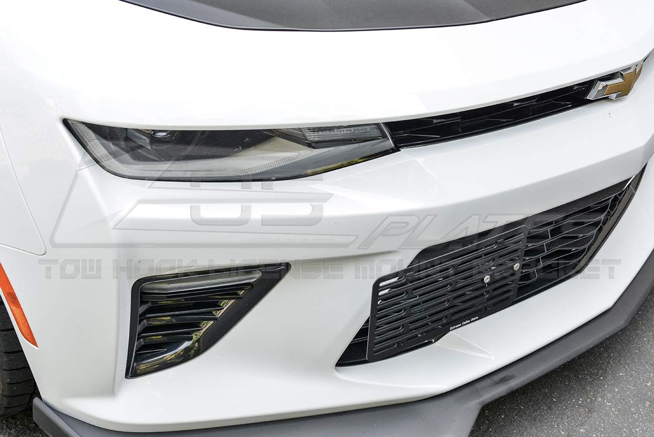 Extreme Online Store Replacement for 2016-Present Chevrolet Camaro RS SS ZL1 | EOS Plate Version 2 Front Bumper Tow Hook License Plate Relocator Mount Bracket EOS-Tow-409-V2 (Full Size)