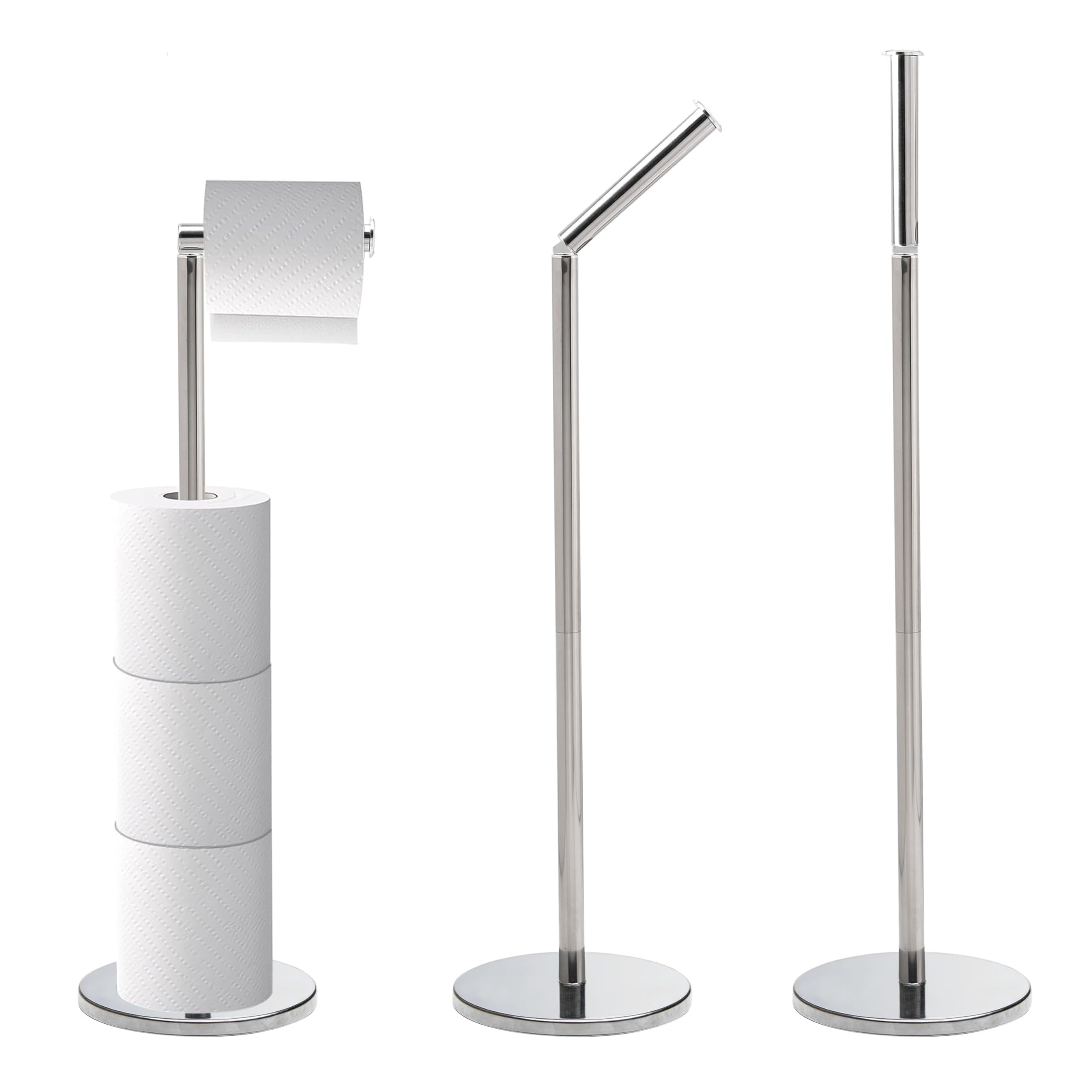 Crystals Toilet Roll Holder With Folding Arm & Weighted Base (Sliver or Matt Black) (Chrome Silver)