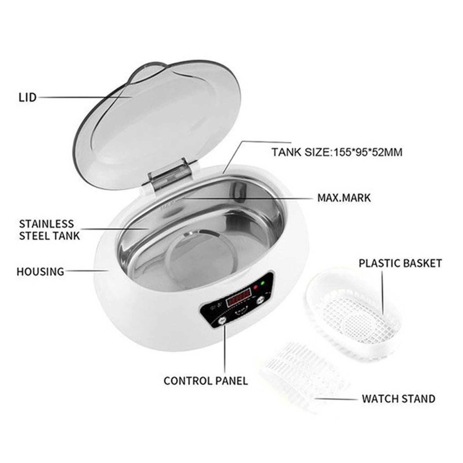 Dispositivo per la Pulizia ad ultrasuoni Cleaner ad ultrasuoni da 600 ml for Bicchieri digitali for la Pulizia del Bagno Ultra Sonic Dental Razor Gioielli