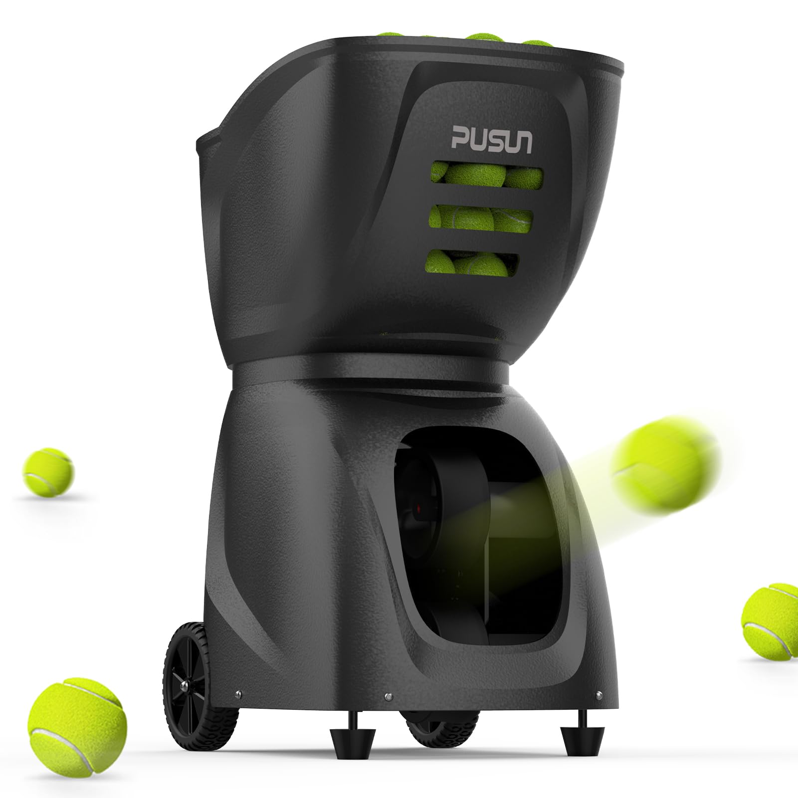 PT-Max C - Macchina per palline da tennis con telecomando, lanciatore da 12-87 km/h, rotazione superiore/posteriore/laterale, capacità di oltre 150 palline, controllo app per Android, iPhone, Apple