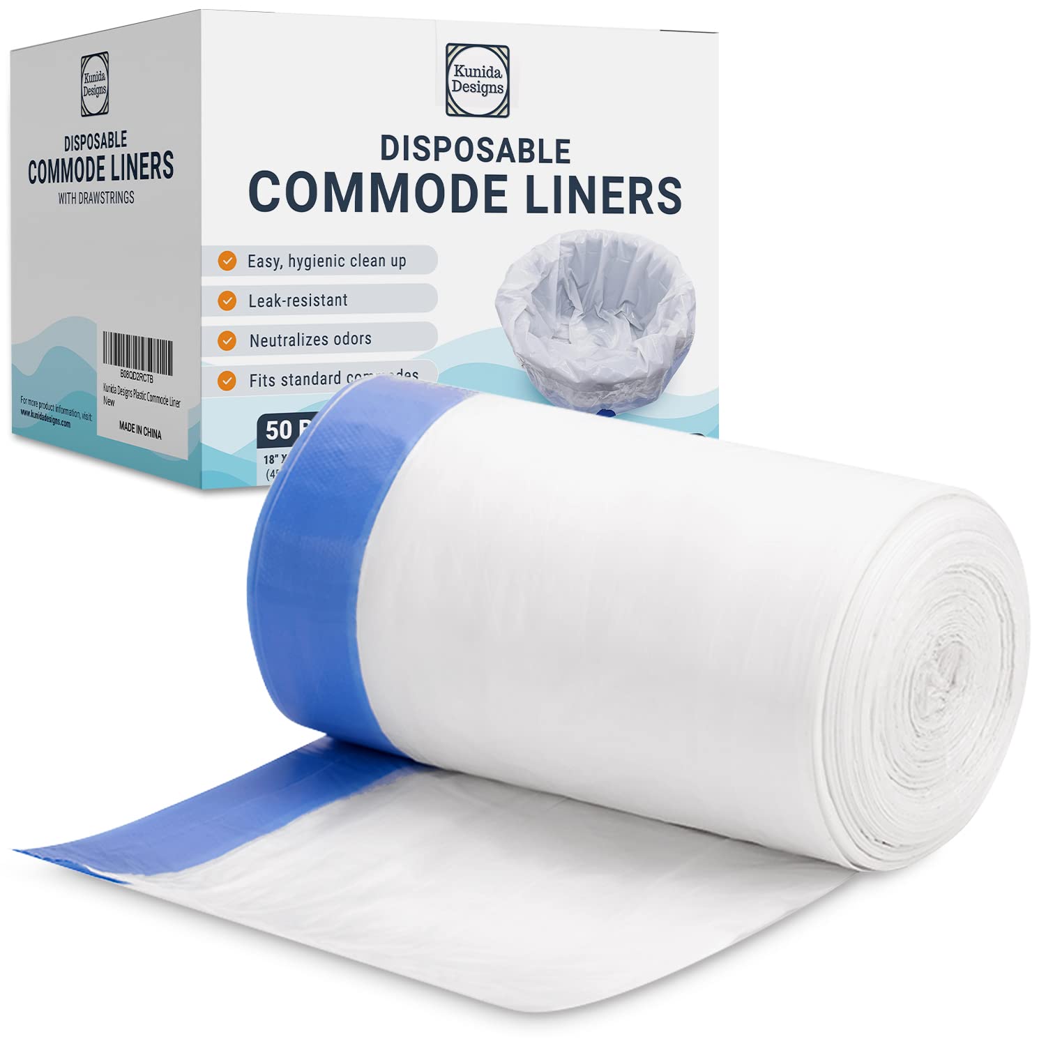 Commode Liners - 50 Disposable Toilet Bags for Bedside Commode Bucket, Portable Toilet Chairs, Bedpans - 18x16 in - 0.06 Mils - Universal Fit
