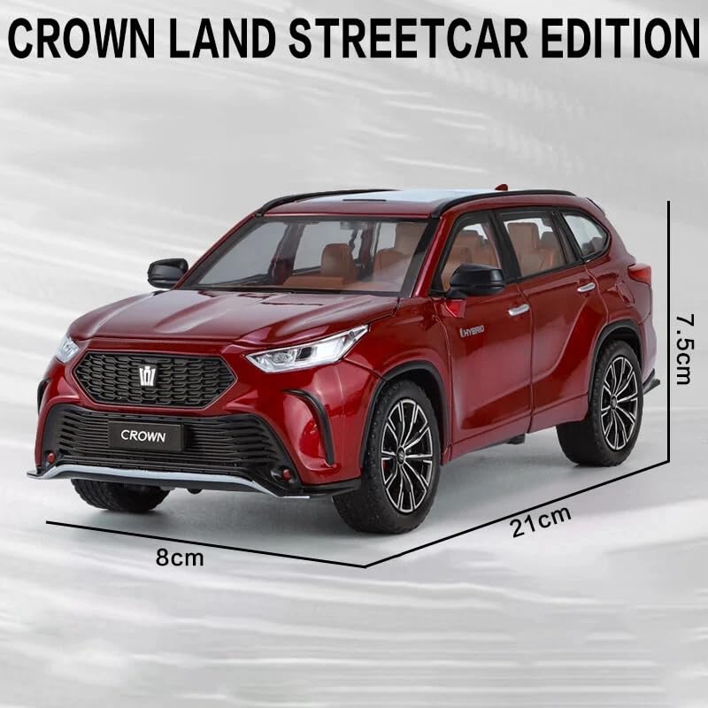 Image of 1:24 Crown Kluger SUV Model Car - Red Alloy Diecast Pull Back Toy with Sound, Light & Openable Doors - Gift for Kids Boys Girls (RED)