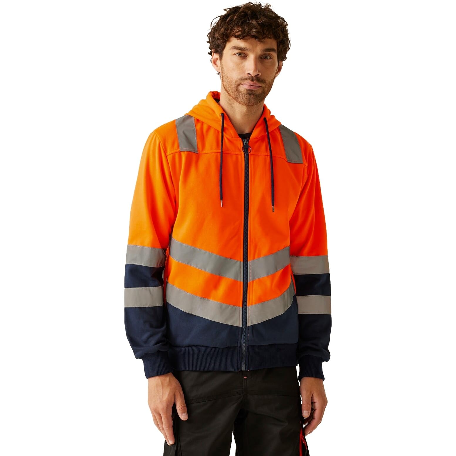 B&Q -  Pro Hi Vis Full Zip Hoodie Orange/navy