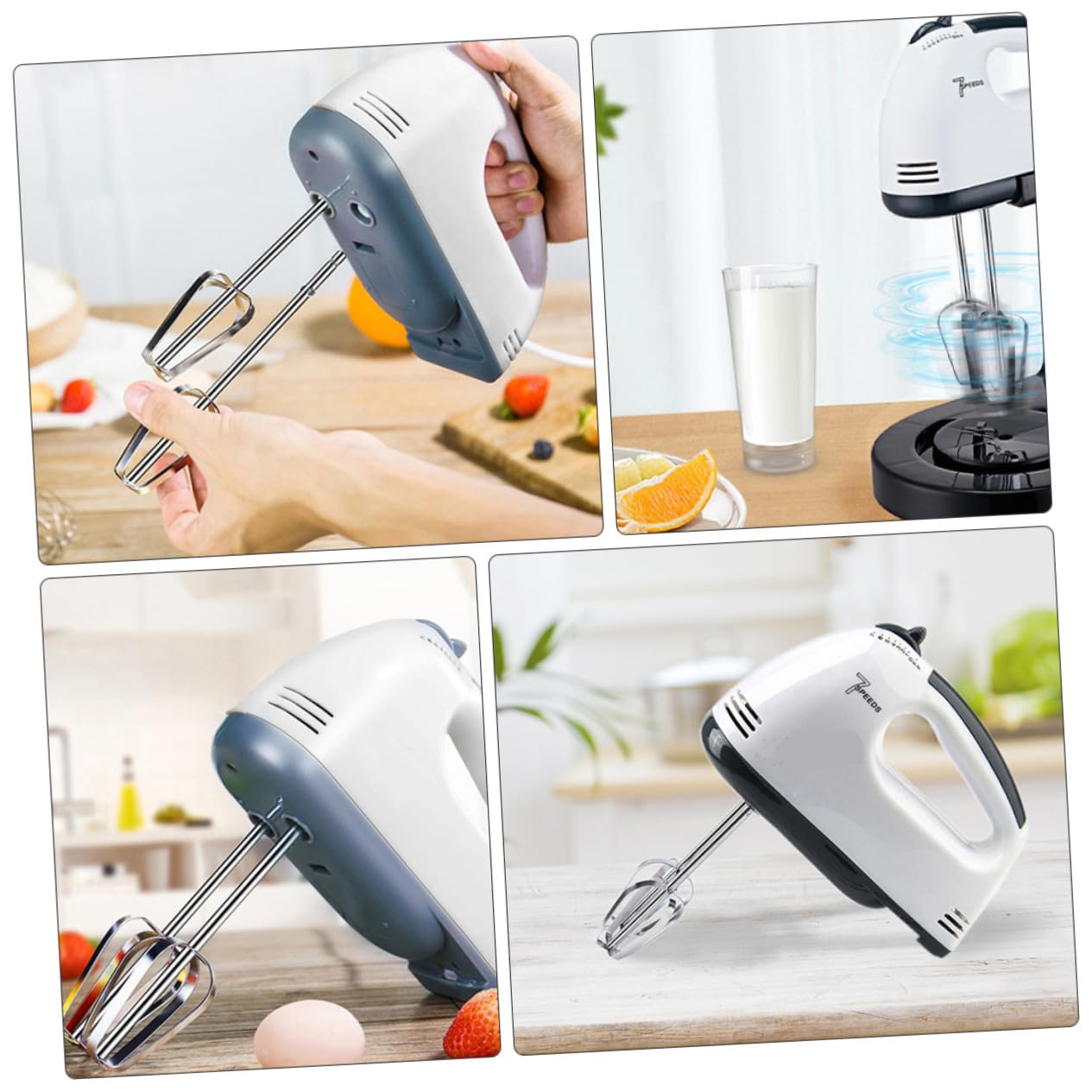 Sbattitore Elettrico 7 Velocità Bianco in Plastica e Acciaio | Cucina e Casa per Preparazioni Dolciarie, Facile da Pulire, Mixer Manuale per Amanti della Pasticceria